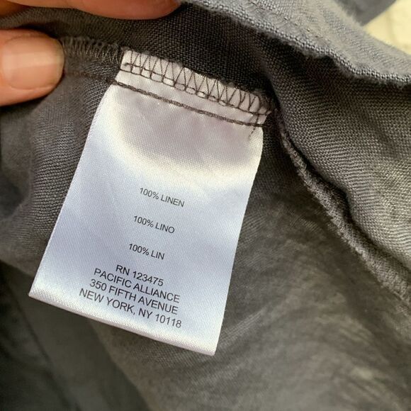 Ellen Tracy 100% linen grey gold zipper tunic blouse woman’s size medium - Picture 6 of 9